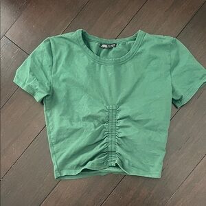 ZARA Emerald Ruched Crop Tee